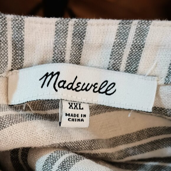 Madewell Lakeline Popover Shirt XXL Gray Striped Linen Blend Pullover Pockets - Picture 8 of 10